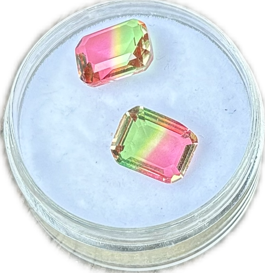 Lab Watermelon Tourmaline Emerald Cut 7x9mm (pack of 2) Not for wax casting